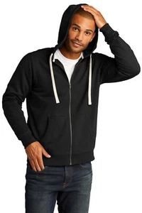 District DT8102 Men's Comfortable Long Sleeve Re Fleece Full Zip Pullover Hoodie - Picture 1 of 8