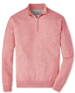 Peter Millar Men's Clay Rose Canton Stripe Quarter-Zip Sweater - Picture 1 of 4