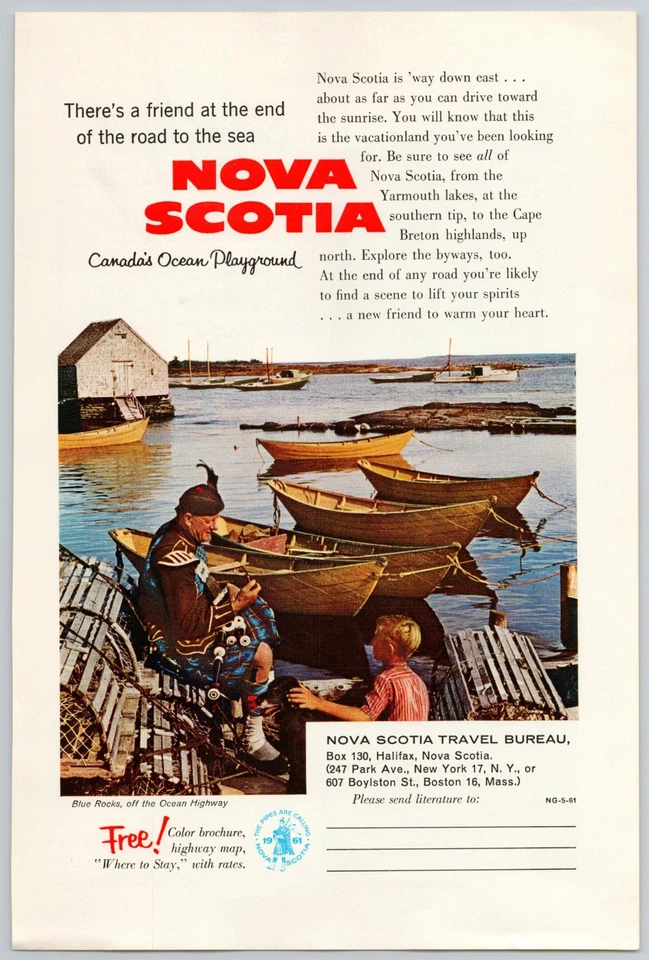 Viajes turísticos a Nueva Escocia Canadá 1961: anuncio impreso vintage Blue Rocks Friend Foto 1 de 1