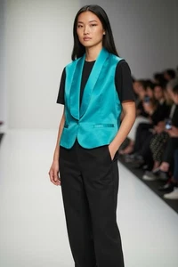 Authentic BCBGMAXAZRIA Runway Collection Silk Vest Teal Designer Sample Rare - Picture 1 of 8