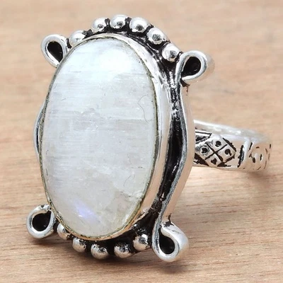 Peacock Moonstone Gemstone Handmade Silver Jewelry  "7" - Image 1 of 4