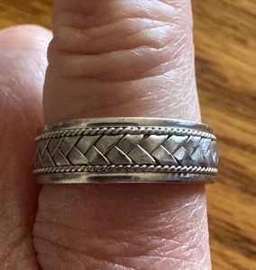 "Banda trenzada Shane Co oro blanco 14k, boda 7,9 gramos talla 9,5 Estate 5/16"" de ancho" - Imagen 1 de 6