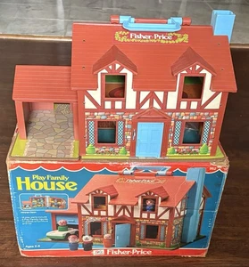 Vintage 80er Fisher Price Little Play Family #952 braunes Tudorhaus komplett - Bild 1 von 13