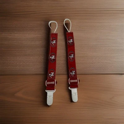 49ers Pacifier Clip Football San Fran (x2) Baby Shower Gift, Stocking Stuffer C - Image 1 of 4