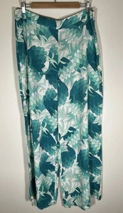 Trina Turk Long Weekend Wide Leg Pants tranquil turquoise floral boho sz14 flowy - Picture 1 of 11