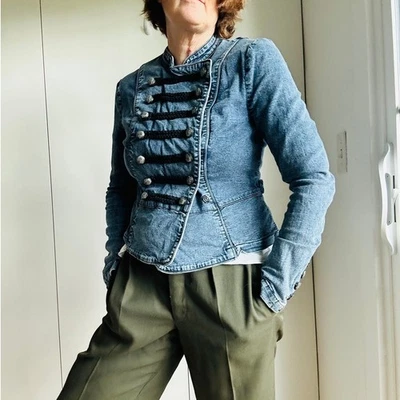 Chaqueta de Jean Militar Y2K Talla Mediana Denim Estructurado Estilo Utilitario Foto 1 de 4