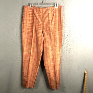 Talbots Pants Womens 12 Orange Plaid 100% Silk Classic Career Church - Picture 1 of 16