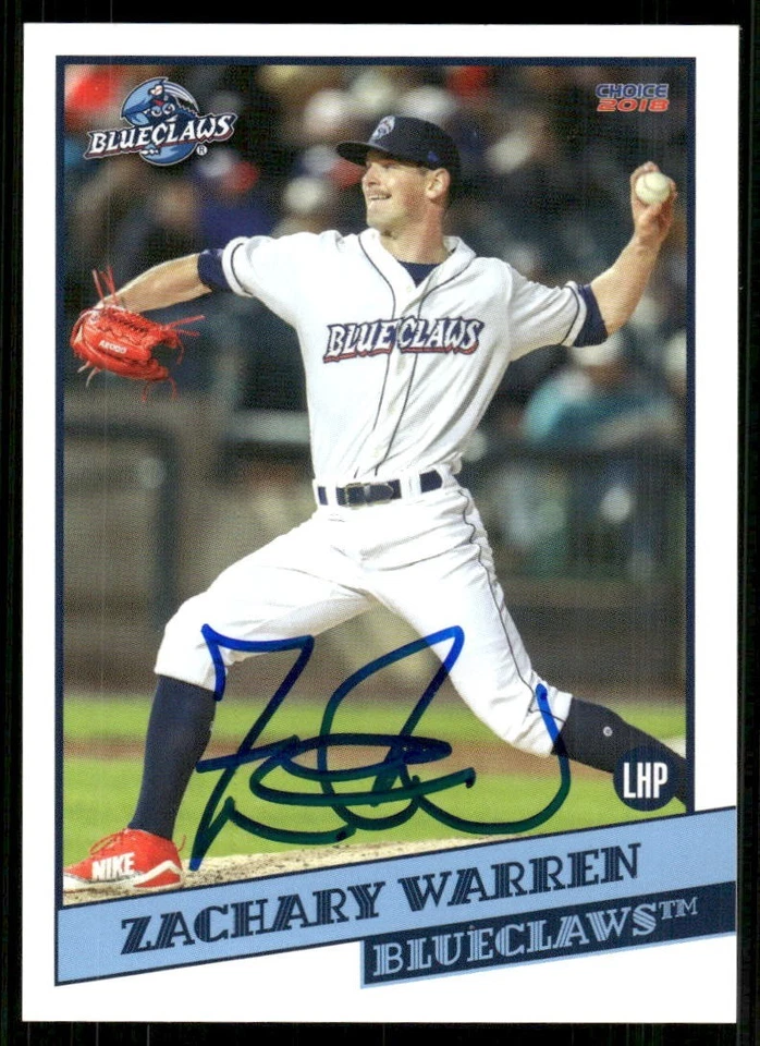 2018 Lakewood Blueclaws ZACHARY ZACH WARREN Signed Card autograph auto PHILLIES - Image 1 of 1