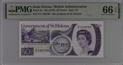 Saint Helena 50 Pence ND (1979) P 5a UNC PMG 66 EPQ 3rd TOP POP - Image 1 of 4