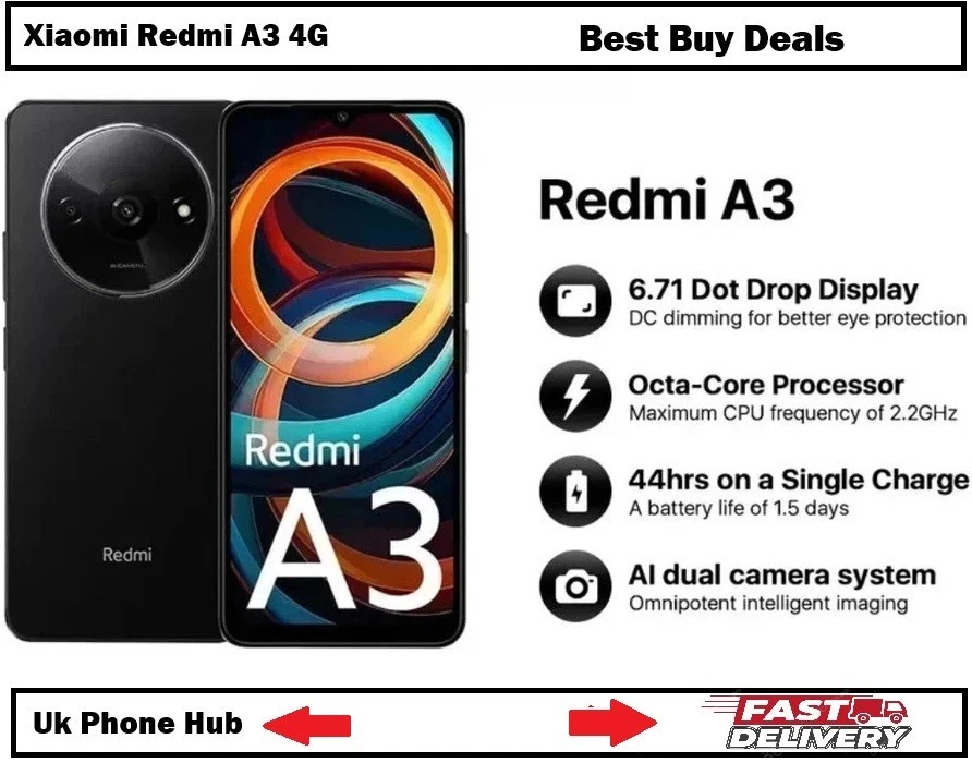 Xiaomi Redmi A3 4G Midnight Black 64GB + 3GB Dual-SIM Unlocked Brand New Sealed