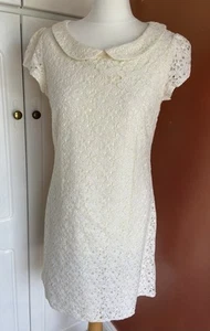 Ivory Size 12 Cream Lace Peter Pan Collar Shift A Line Retro Pretty Preppy Party - Picture 1 of 12