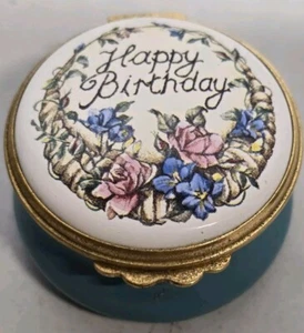 Kingsley Enamels 'Happy Birthday' Porcelain Floral Trinket Box  - Picture 1 of 5