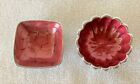 2 Julia Knight Red Fingerprint Hand Made 4" Petite Enamel Bowls Flower/Square