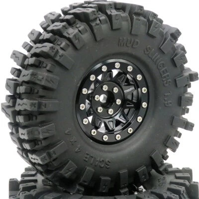 2x RC 1.9 Tyres Tires 4.72'' & HEAVY 1.9 Beadlock Wheels For 1/10 Crawler SCX10 - Image 1 of 4