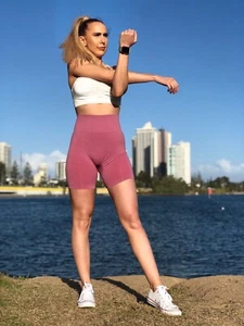 KACI Womens Fitness Yoga Gym LEGGINGS PINK SHORTS - Bild 1 von 3