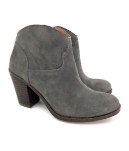 LUCKY BRAND Boots 10 M Eller Gray Suede Block Heel Western Ankle Storm Oiled NIB