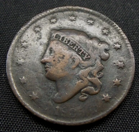 1835 Coronet Head Large One Cent 1c Coin - B534 Cover