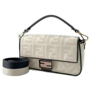 FENDI Zucca Mamma Bucket Shoulder Bag Canvas/Leather Ivory/Black 8BR600