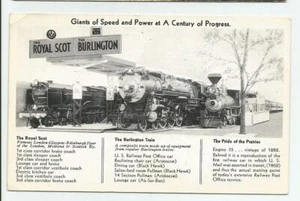 Postal de tren de exhibición de los Gigantes de la Velocidad Burlington Chicago 1933-34 - Imagen 1 de 2