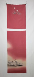 2 x Vintage Japanese kimono silk fabric handpainted elegant pink landscape 3 - Picture 1 of 24