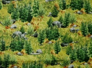 35"x 42" 100% cotton, Quilting Treasures, landscape, Rocks, Trees, Grass - Picture 1 of 3