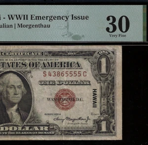 1935A $1 Silver Cerificate - PMG 30 - Hawaii - WWII Emergency Issue - Fr 2300 - Picture 1 of 3