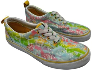 vans era girls size 5 shoes elastic lace skulls bones cyber tie dye yellow pink - Picture 1 of 6