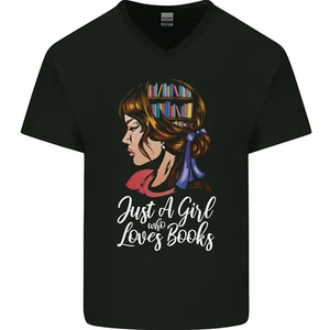 Ein Mädchen Wer Loves Bücher Bücherwurm Lesen Herren V-Neck Baumwolle - Picture 1 of 31