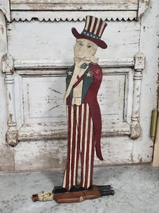 Old 1940s WW2 Handpainted Folk Art Uncle Sam Wood Statue Painting World War 2 - Picture 1 of 24