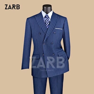 Blue Pinstripe Suit | Custom Tailored Men's Wedding & Business Attire - Picture 1 of 6