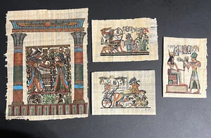 4 Vintage Egyptian Painting On Papyrus Paper, Hand Painted - Picture 1 of 12
