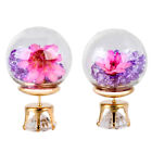 Double Sided Glass Ball Flower Inside Ear Stud Earrings Women Fashion Jewelry IT