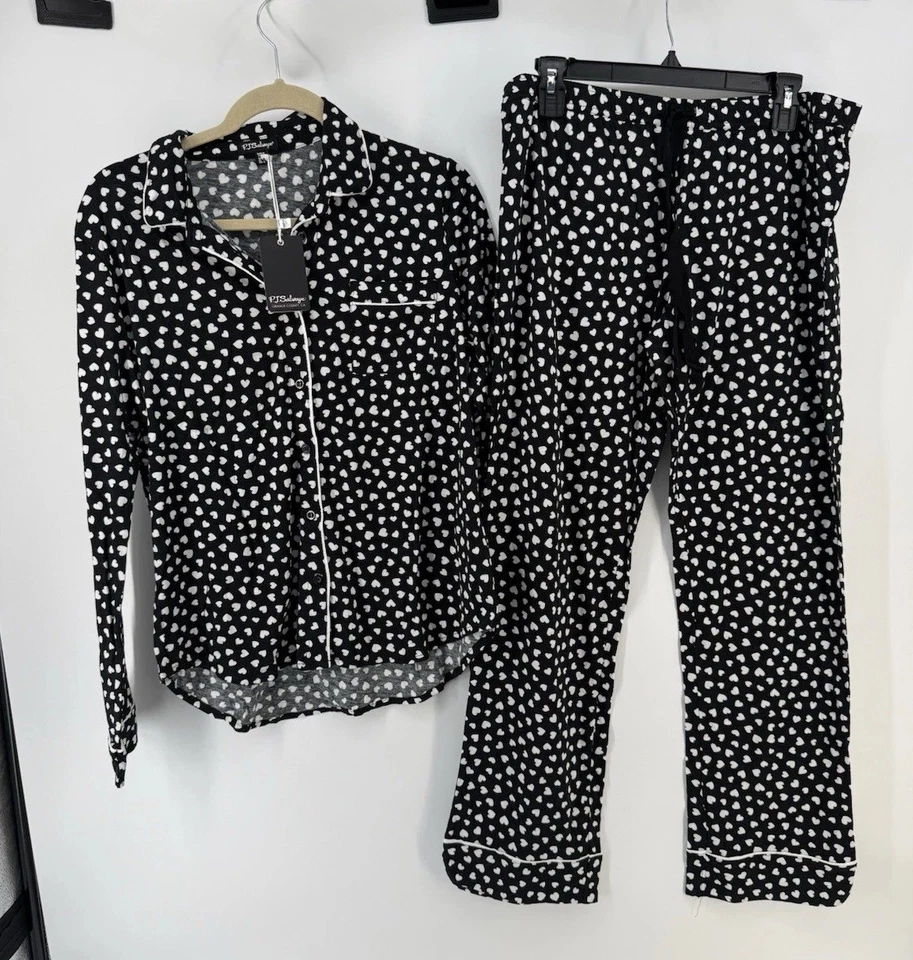Mujer PJ Salvage Pijama Negro Corazones Grande Algodón Modal Jersey Mezcla Nuevo con Etiquetas Foto 1 de 4