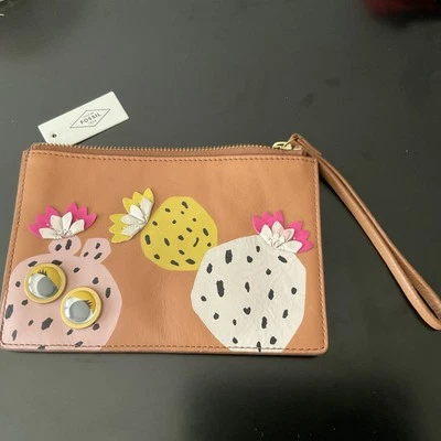 Bolso sin asas mujer flor cactus marrón fósil nueva etiqueta RFIDS forro de seguridad ojo googly Foto 1 de 4