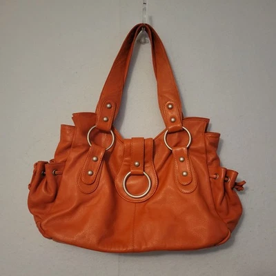 Bolso de hombro retro de cuero naranja para mujer Foto 1 de 4