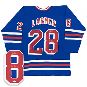 Camiseta deportiva autografiada de Steve Larmer de los Rangers de Nueva York con inscripción ""94 taza"" XL - JSA certificado de autenticidad - Imagen 1 de 7