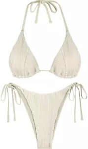 ZAFUL Bikini Set Halter L Swimsuit Ribbed High Cut Side Tie Thong NWT A4 - Picture 1 of 4