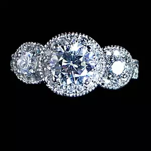 *TAGLIO FANTASIA*__ANELLO TONDO ZIRCONI TRASPARENTI BRILLANTI CON 3 PIETRE_TAGLIA-6__ARGENTO STERLING 925 - Foto 1 di 10