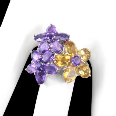 Anello In Argento Sterling 925 Ovale Citrino Ametista Zaffiro Gioiello Taglia 8 - Immagine 1 di 4