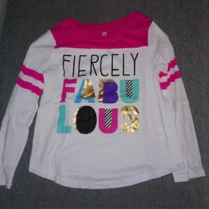 Okie Dokie Longsleeve Girls Top Pink White Gold Fiercely Fabulous Size 5 - Picture 1 of 2