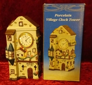PORCELAIN VILLAGE CLOCK TOWER With Working Clock - Picture 1 of 6