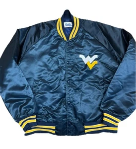 Vintage 80s Chalk Line Satin West Virginia Mountaineer Jacket NCAA USA Large - Picture 1 of 9