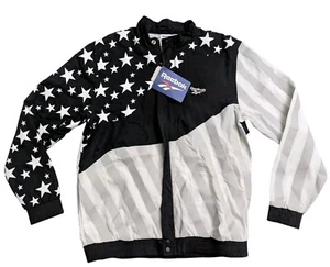 Men’s Reebok Hush Flag Black White Stars Stripes Windbreaker Track Jacket sz M - Picture 1 of 13