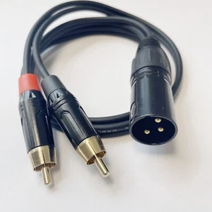 3pin XLR Male to 2 RCA Male Cable Audio Adapter Cable Metal Connector 0.3m - Picture 1 of 4
