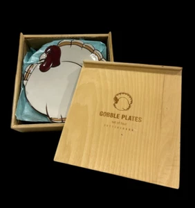 Pottery Barn Set of 4 Thanksgiving Gobble Turkey 7" Dessert  Salad Plates In Box - Picture 1 of 6