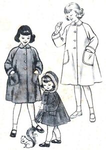 1950s Butterick 6696 Toddler Girls Coats with Hood Vintage Sewing Pattern Sz 2