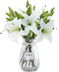 5Pcs Artificial Lily Faux Flowers Plastic Easter Tiger Lily Real Touch Bouquet f - Picture 1 of 2