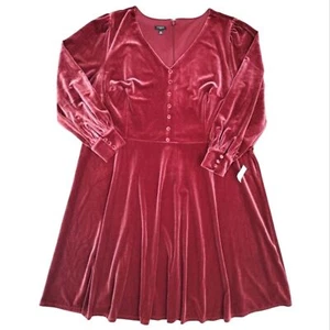 Vestido Talbots Mangas Largas Ajuste y Destellos Terciopelo Fiesta Pin Up Talla Grande 20W Rosa - Imagen 1 de 12