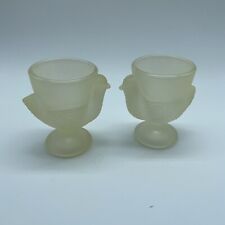 Pair Frosted Pale Yellow Easter Chicks Spring Egg Cups Glass Vintage