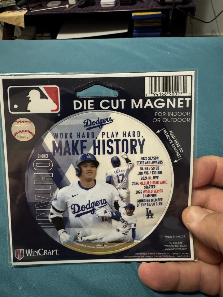 Shohei Ohtani Los Angeles WRK HARD PLAY HARD 4.5x6” Die Cut Magnet MLB LICENSED - Image 1 of 1